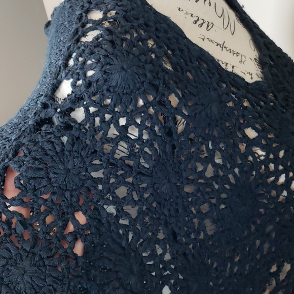 {Fever} Hand Crochet Black Swim Suit cover up Tunic - Picture 8 of 8